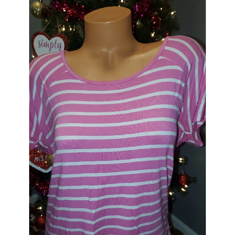 dressbarn Pink and White Striped Scoop Neck Tee - Picture 2 of 7